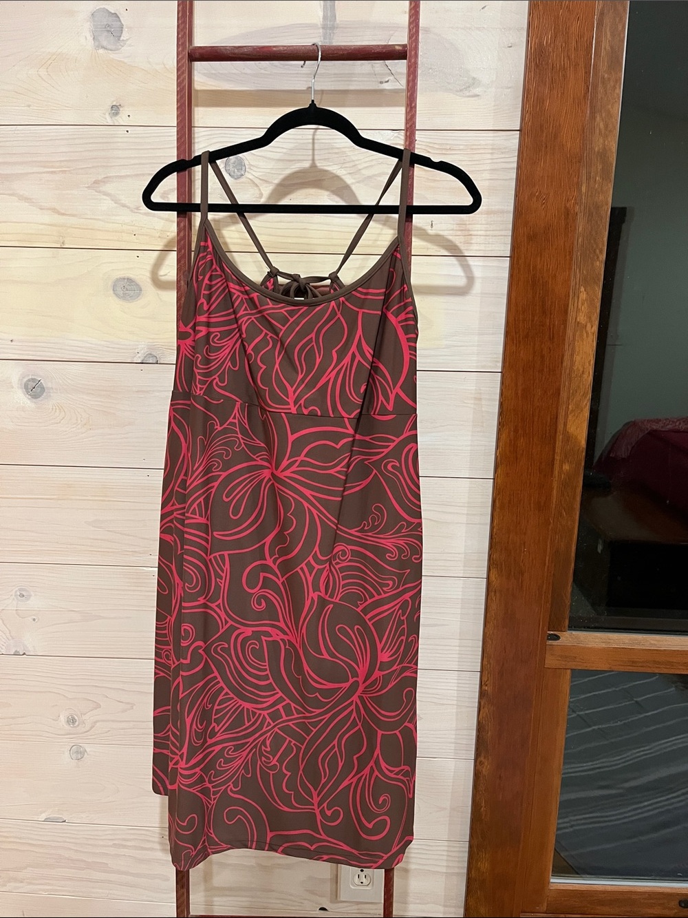 Athleta Brown Midi Dress with Pink Floral Print